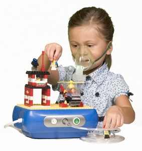 Photo of a girl wearing a nebulizer mask